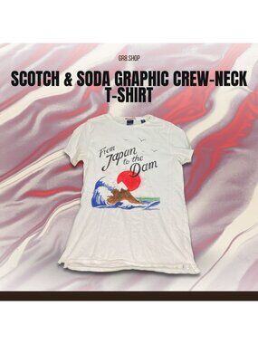 Scotch & Soda Graphic Crew-Neck T-Shirt Medium Japan To The Dam Print White Shor